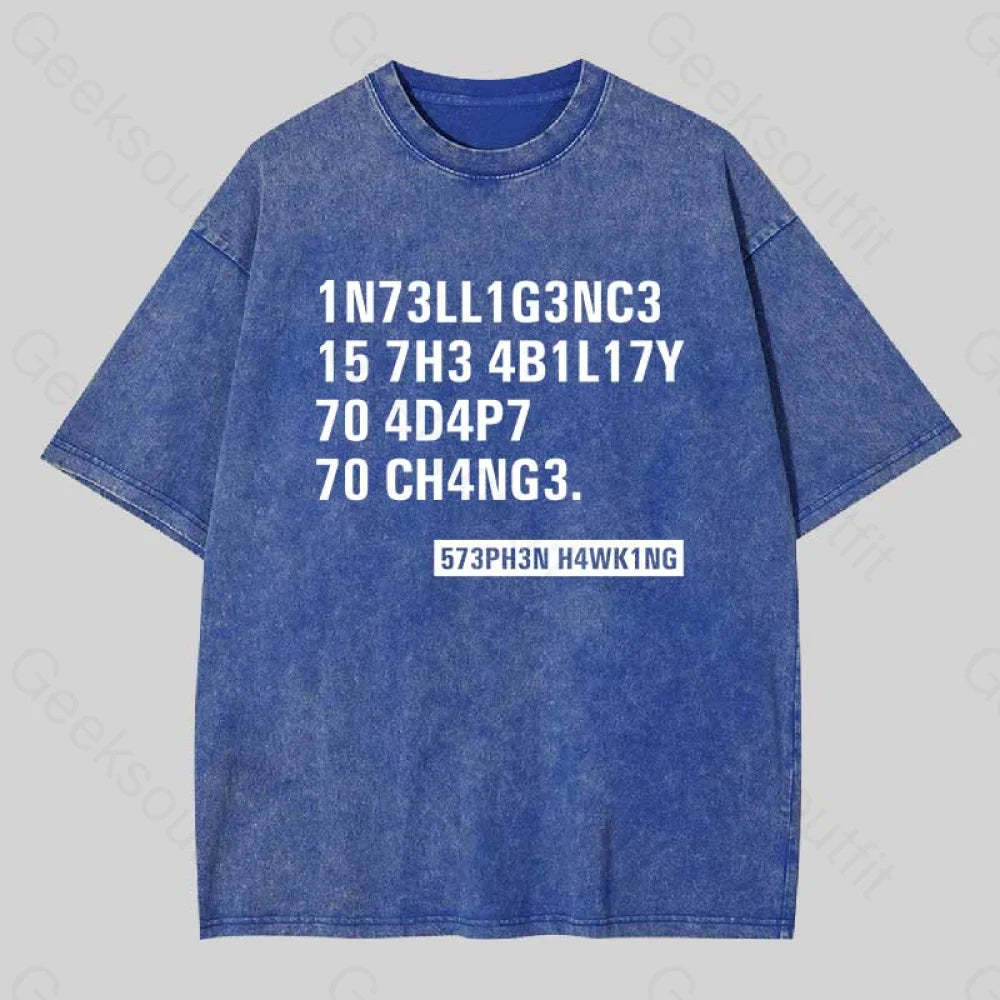 Intelligence - Stephen Hawking Washed T-Shirt Blue / S