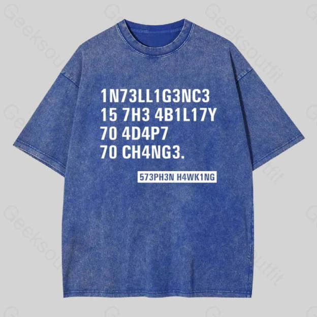 Intelligence - Stephen Hawking Washed T-Shirt Blue / S