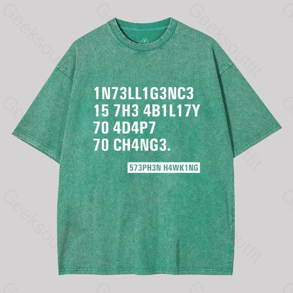 Intelligence - Stephen Hawking Washed T-Shirt Grass Green / S