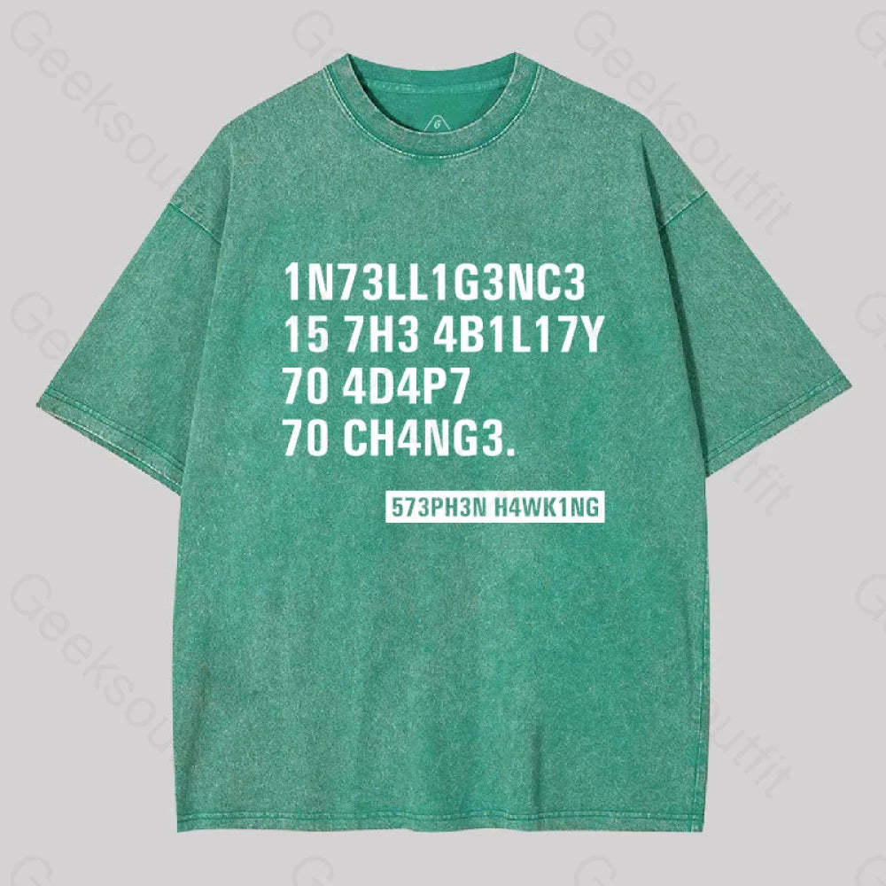 Intelligence - Stephen Hawking Washed T-Shirt Grass Green / S