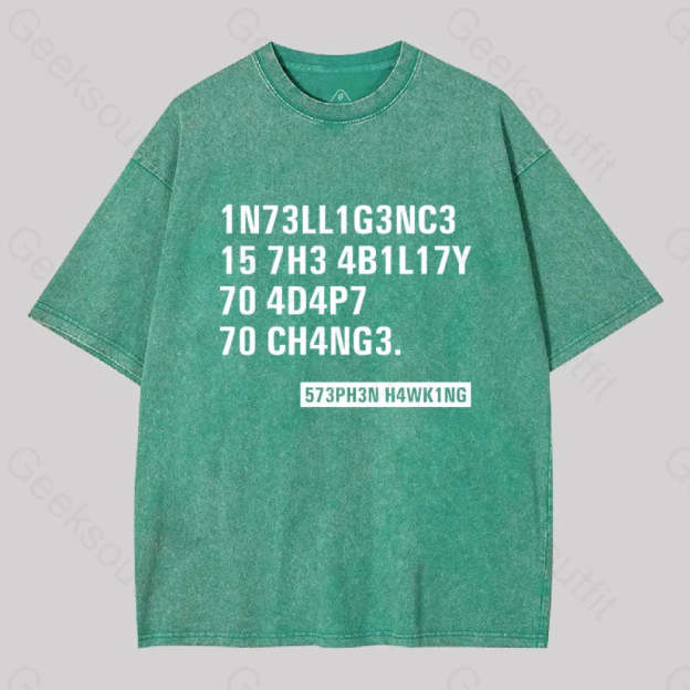 Intelligence - Stephen Hawking Washed T-Shirt Grass Green / S