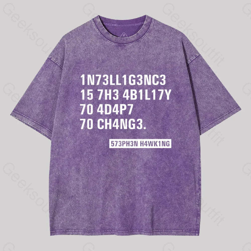 Intelligence - Stephen Hawking Washed T-Shirt Purple / S