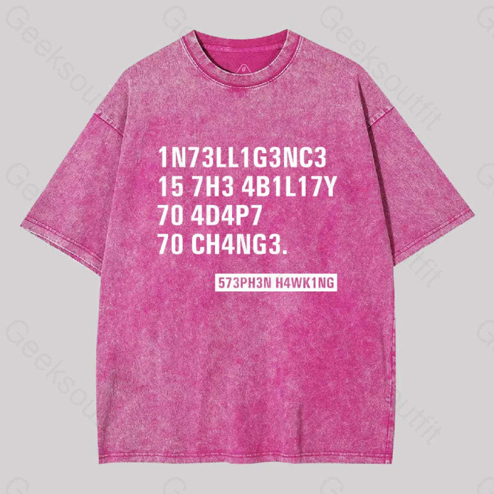 Intelligence - Stephen Hawking Washed T-Shirt Rose Red / S