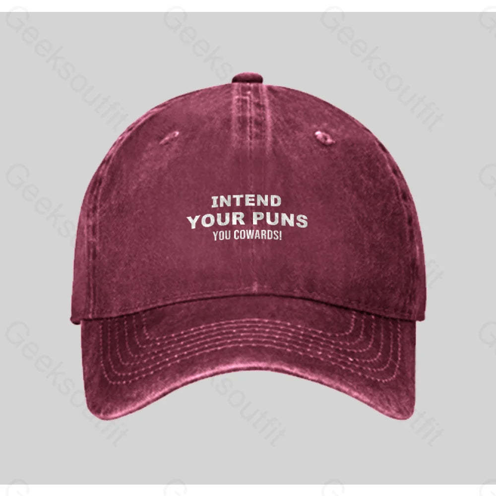 Intend Your Puns Washed Vintage Baseball Cap Red