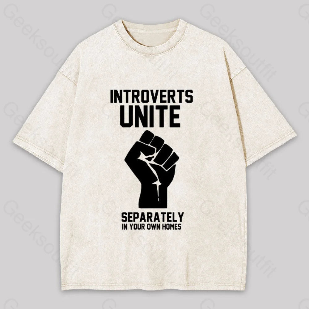 Introverts Unite Washed T-Shirt Apricot / S