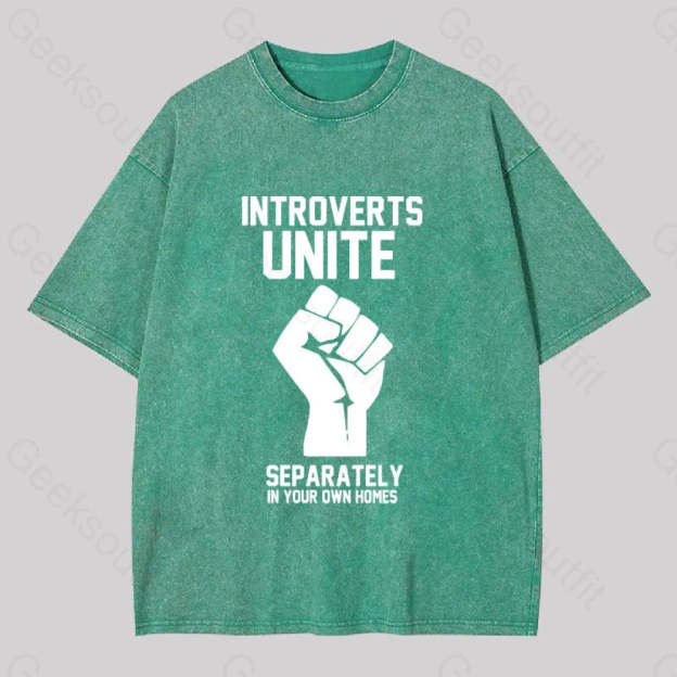 Introverts Unite Washed T-Shirt Grass Green / S