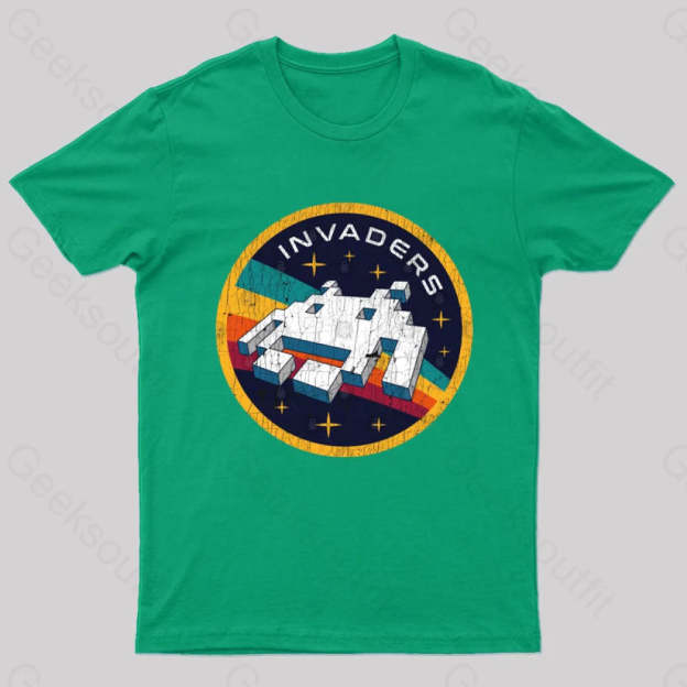 Invaders Video Game Space Patch Nerd T-Shirt Green / S