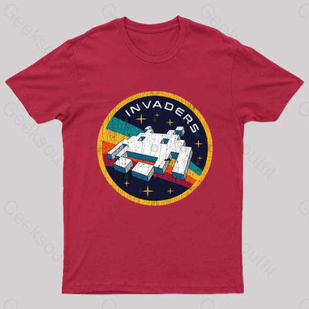 Invaders Video Game Space Patch Nerd T-Shirt Red / S