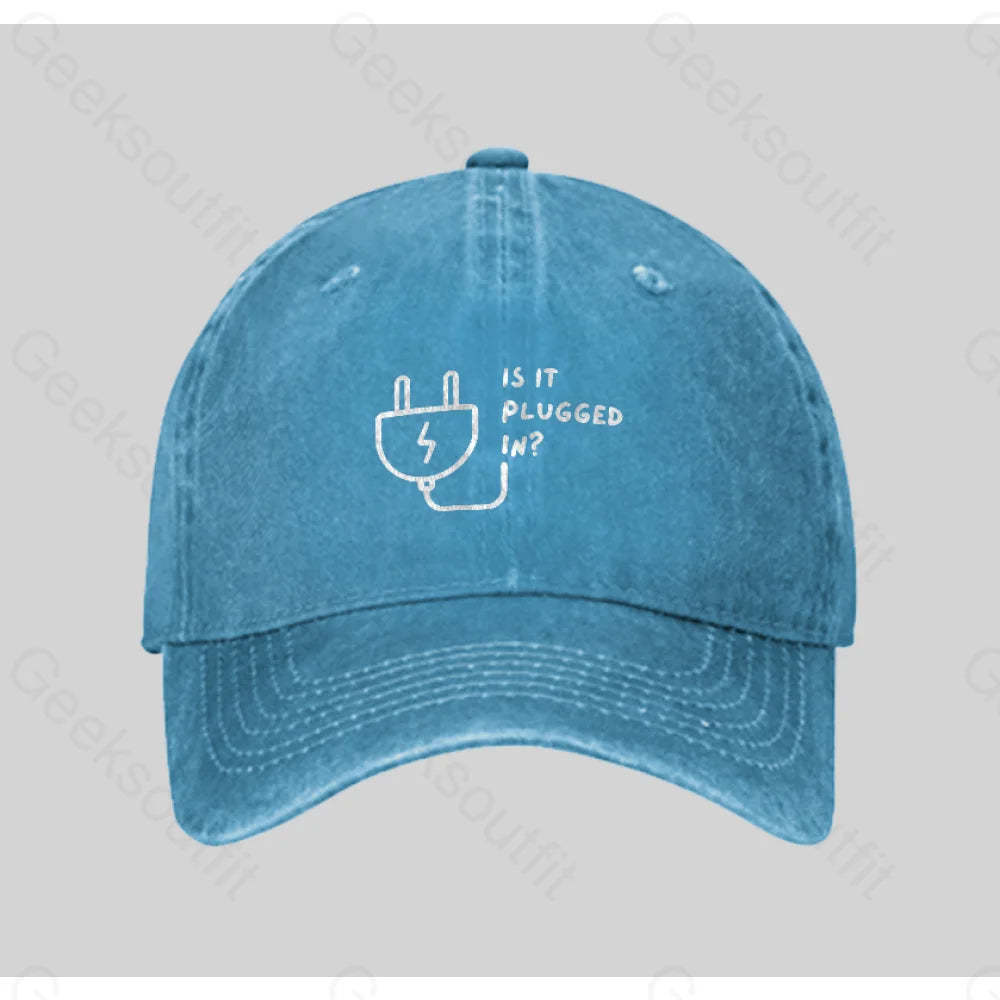 Is It Plugged In Washed Vintage Baseball Cap Blue
