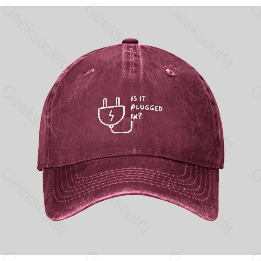 Is It Plugged In Washed Vintage Baseball Cap Red