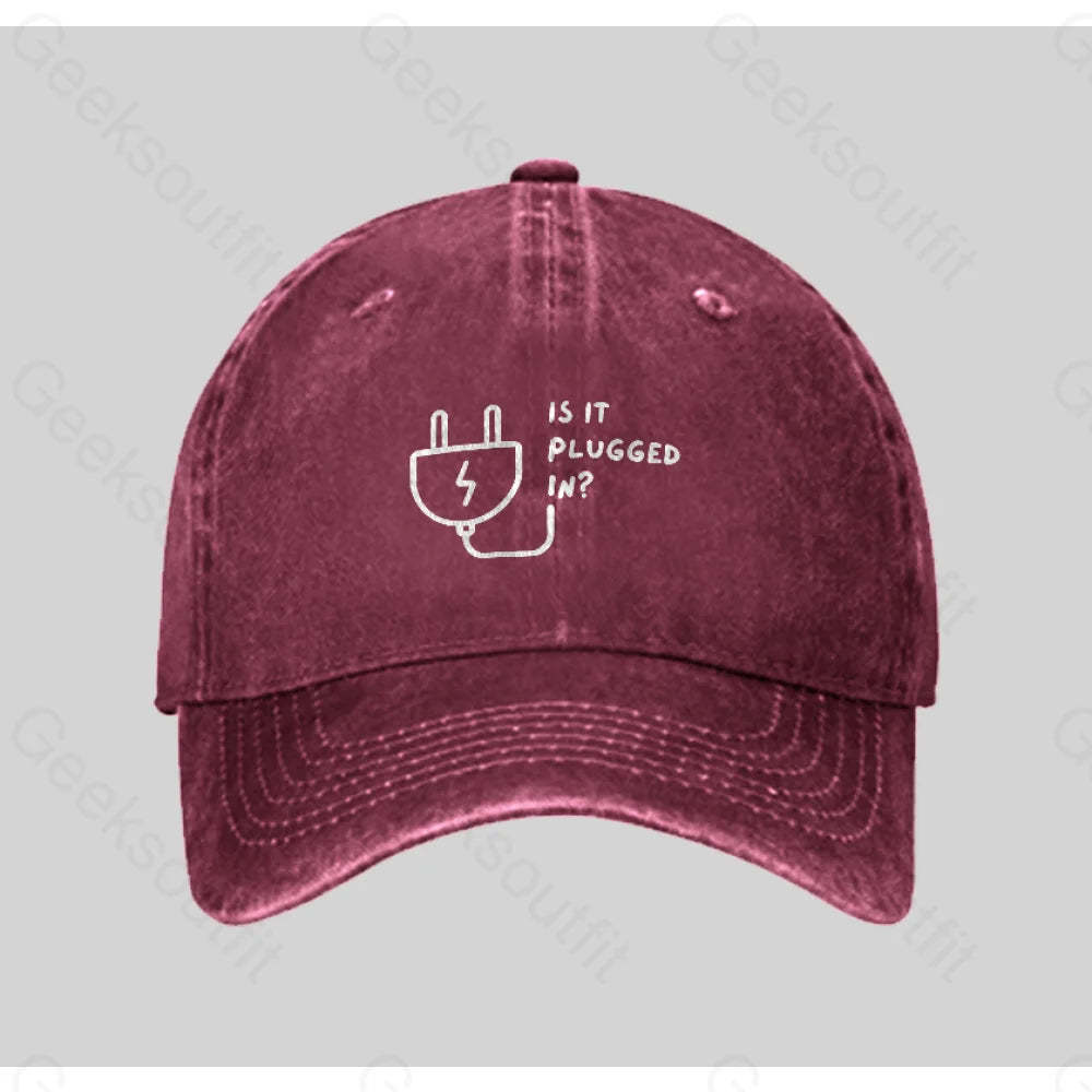 Is It Plugged In Washed Vintage Baseball Cap Red