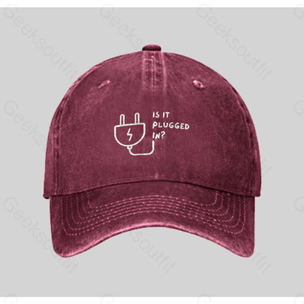 Is It Plugged In Washed Vintage Baseball Cap Red