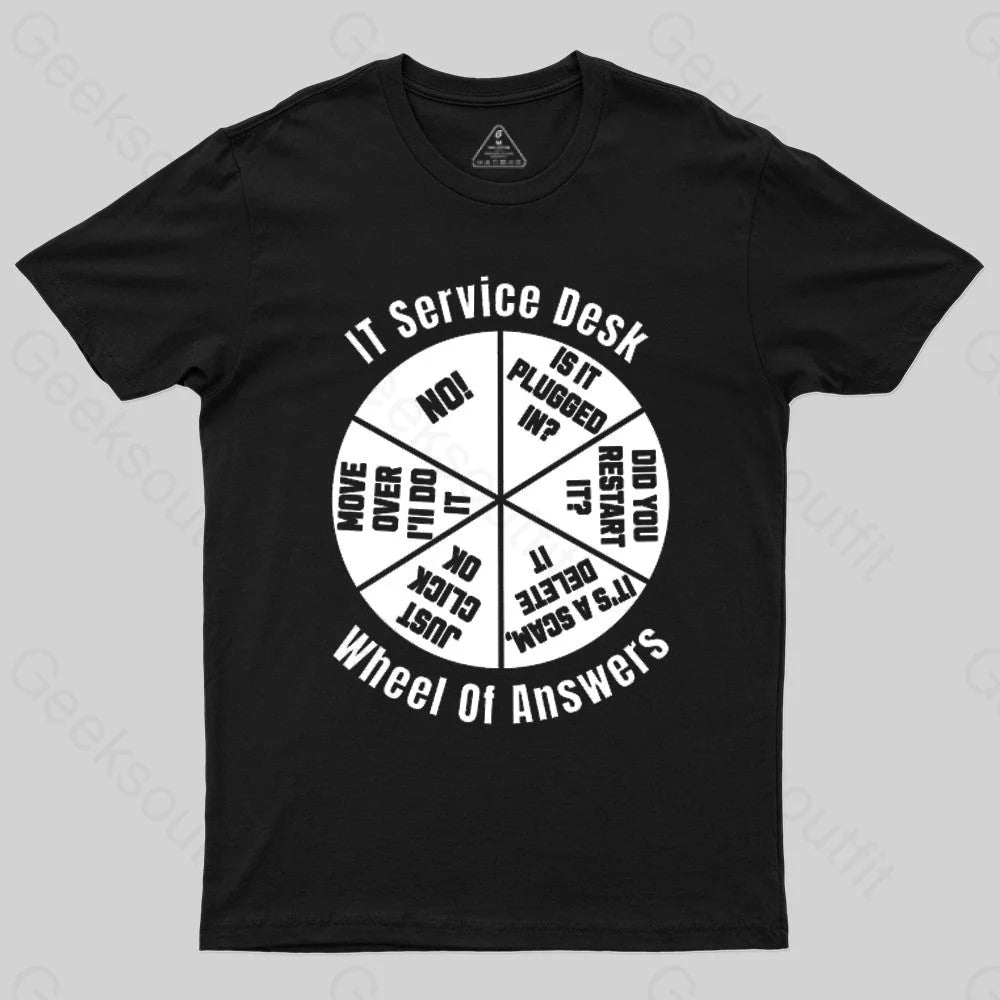 It Service Desk Wheel Of Answer Nerd T-Shirt Black / S