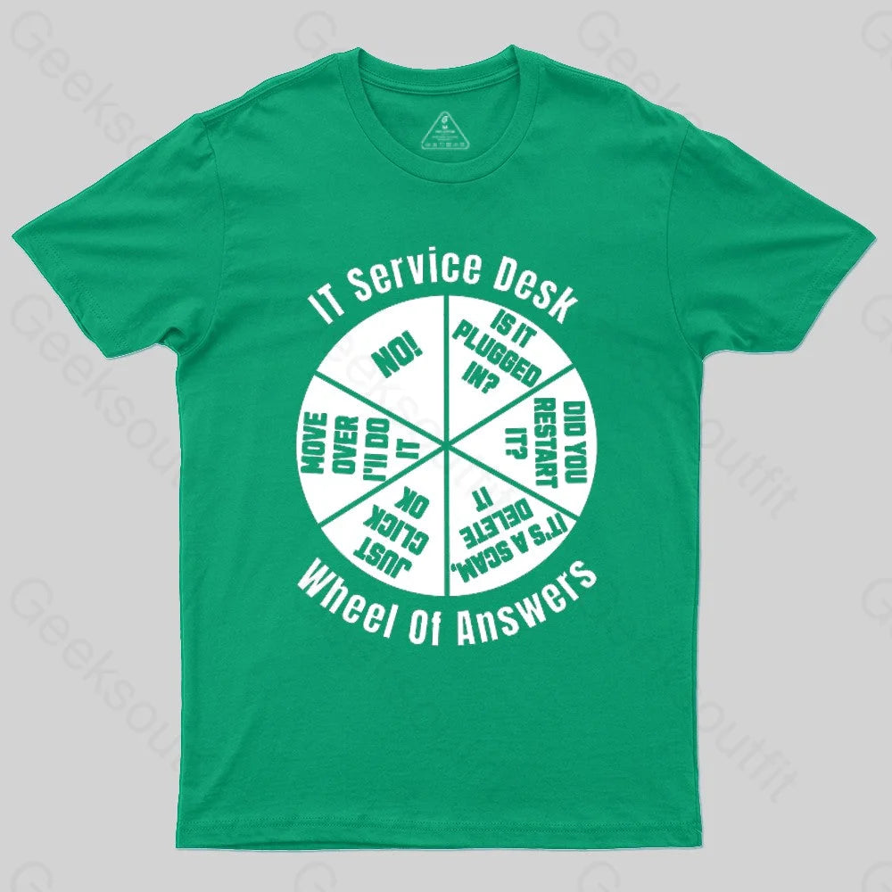 It Service Desk Wheel Of Answer Nerd T-Shirt Green / S