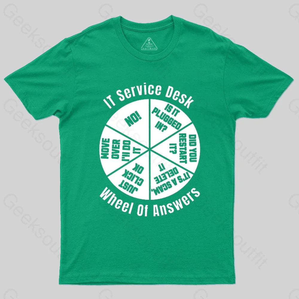 It Service Desk Wheel Of Answer Nerd T-Shirt Green / S