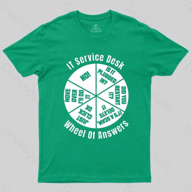 It Service Desk Wheel Of Answer Nerd T-Shirt Green / S
