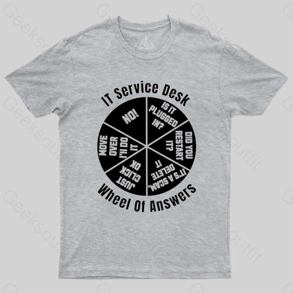 It Service Desk Wheel Of Answer Nerd T-Shirt Grey / S