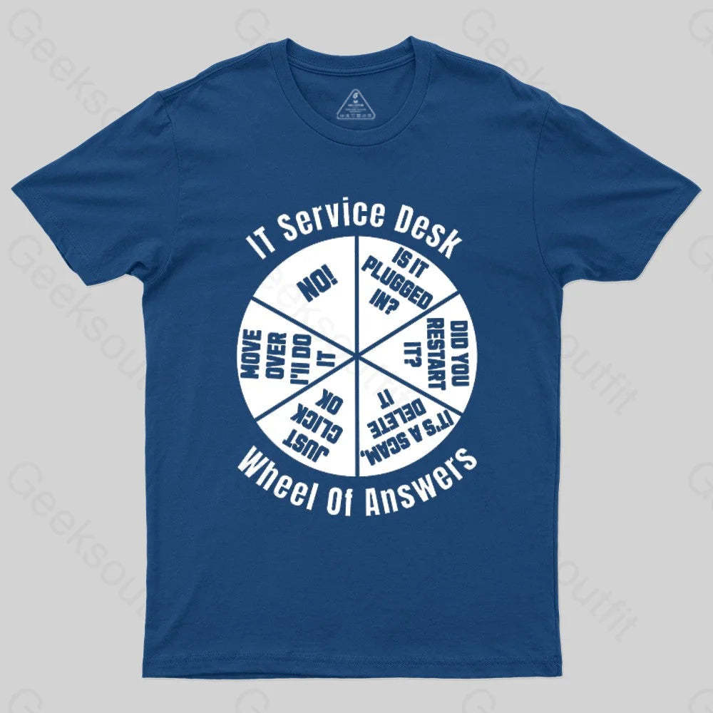 It Service Desk Wheel Of Answer Nerd T-Shirt Navy / S