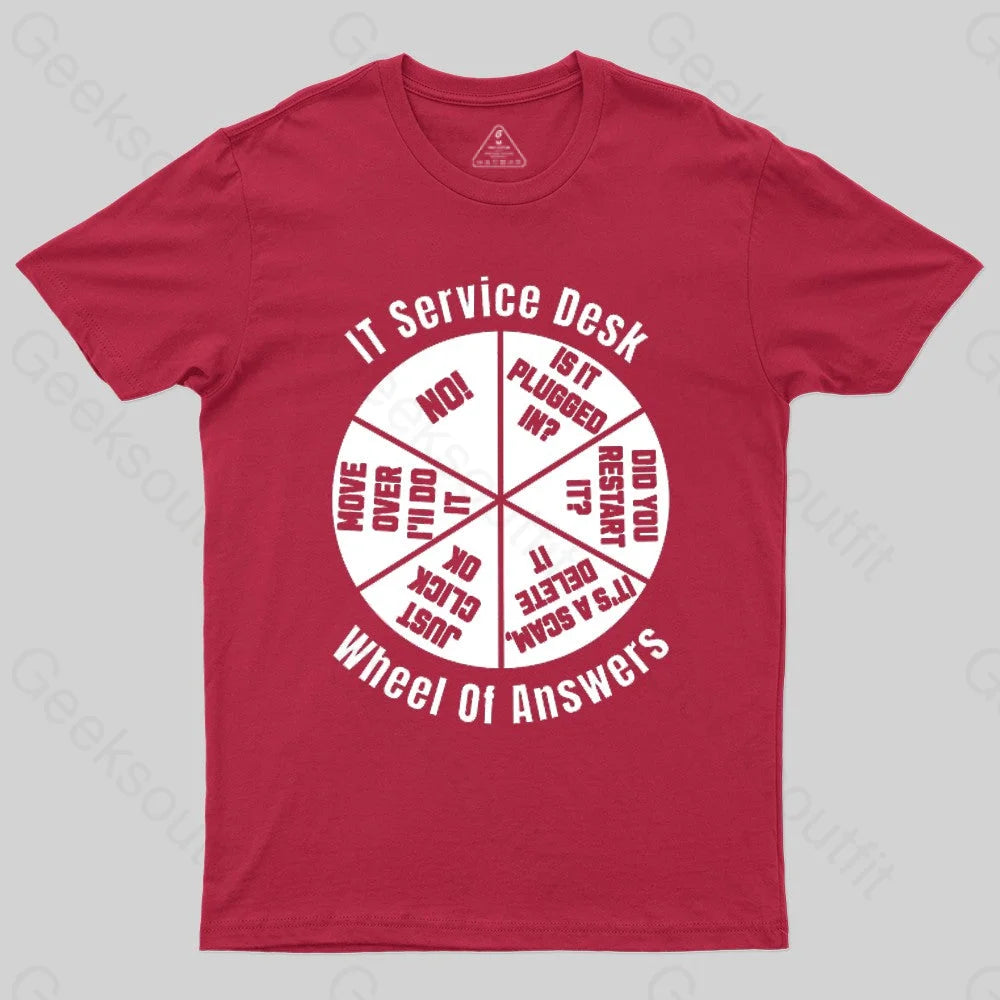 It Service Desk Wheel Of Answer Nerd T-Shirt Red / S
