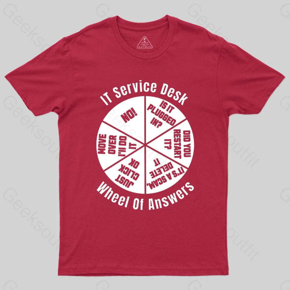 It Service Desk Wheel Of Answer Nerd T-Shirt Red / S