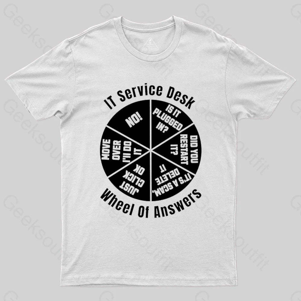 It Service Desk Wheel Of Answer Nerd T-Shirt White / S