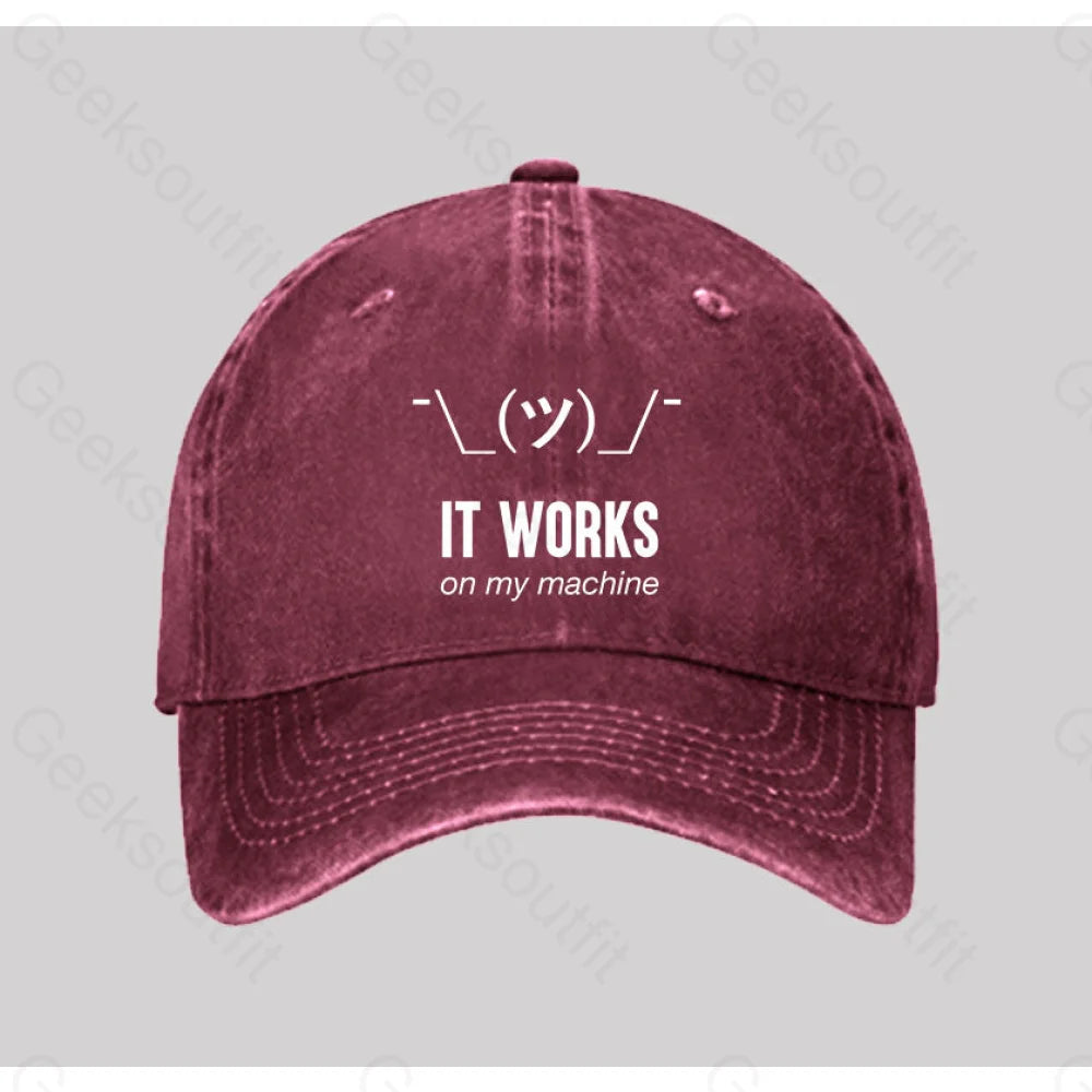 It Works On My Machine Washed Vintage Baseball Cap Red