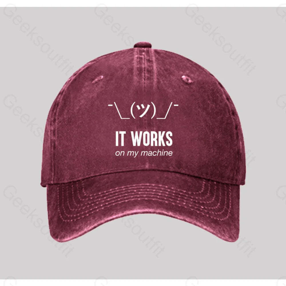 It Works On My Machine Washed Vintage Baseball Cap Red