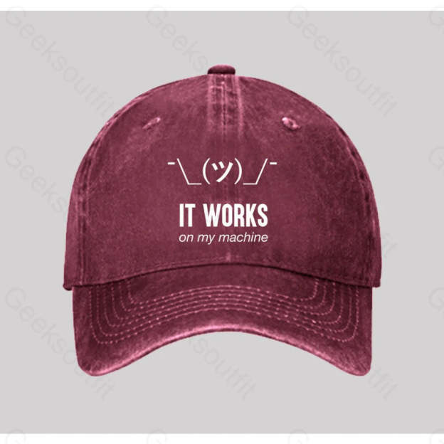 It Works On My Machine Washed Vintage Baseball Cap Red