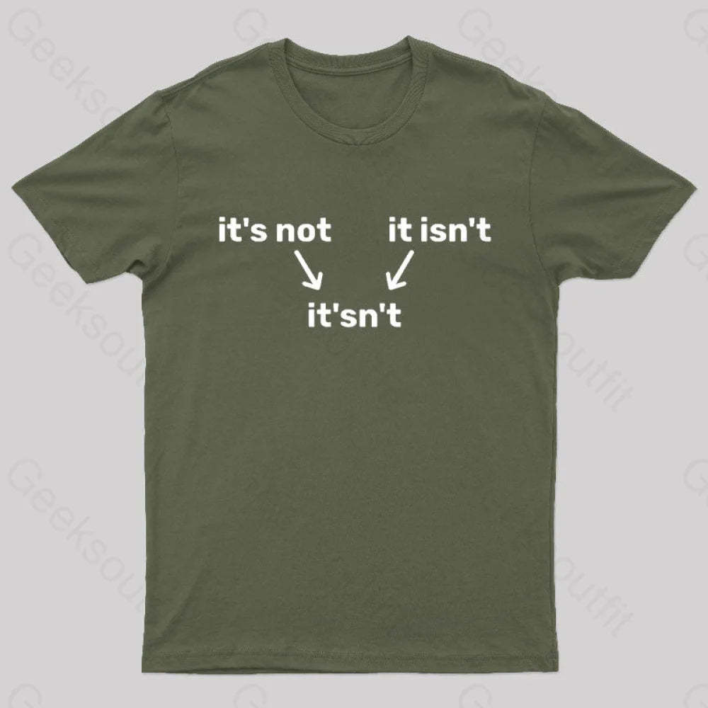 It’s Not It Isn’t It’sn’t Nerd T-Shirt Army Green / S