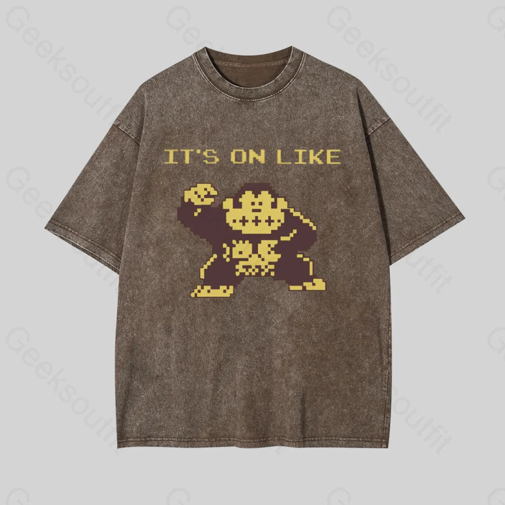 It?��s On Like Donkey Kong Geek Washed T-Shirt Coffee / S