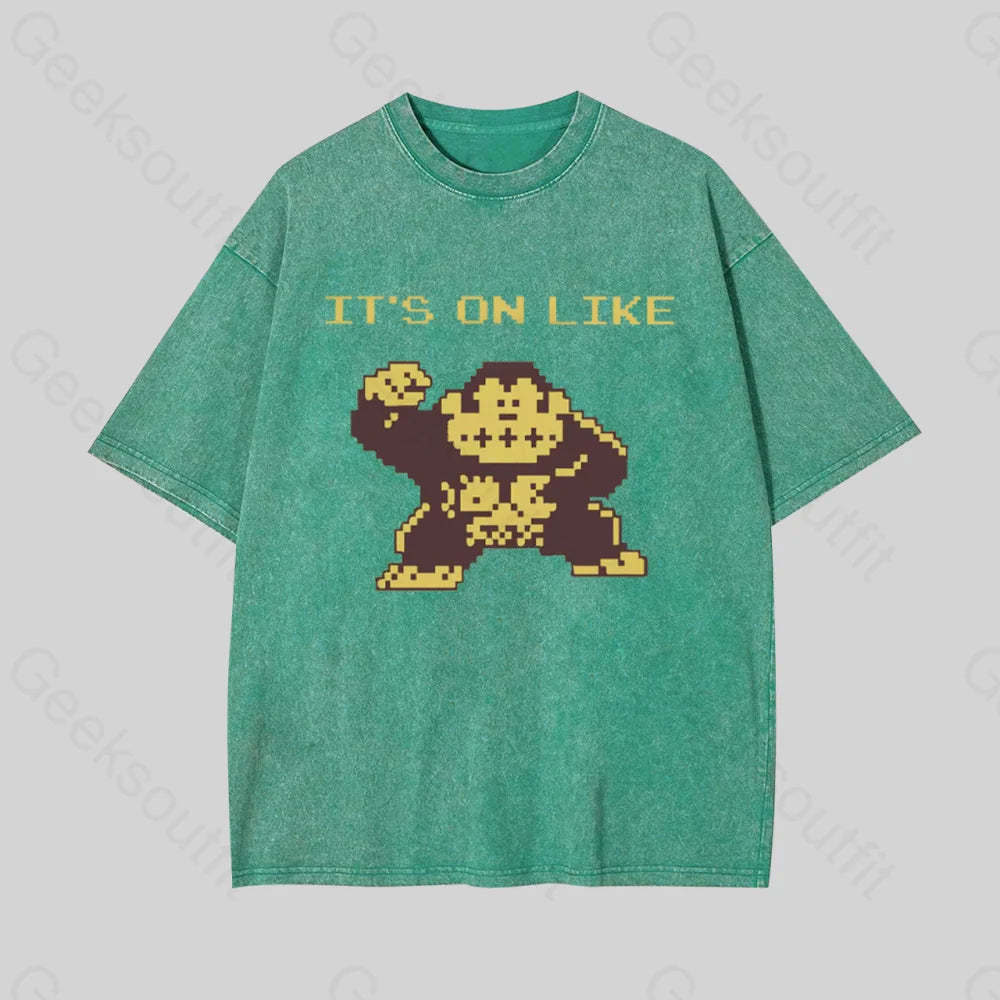 It?��s On Like Donkey Kong Geek Washed T-Shirt Grass Green / S
