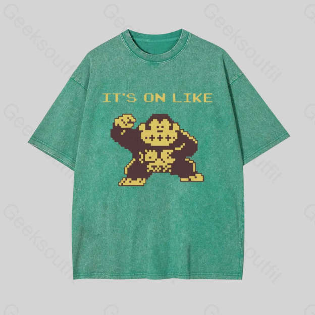 It?��s On Like Donkey Kong Geek Washed T-Shirt Grass Green / S
