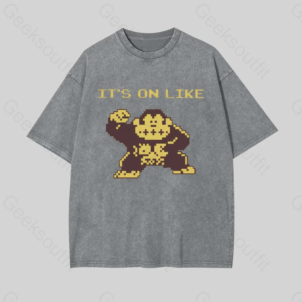 It?��s On Like Donkey Kong Geek Washed T-Shirt Grey / S