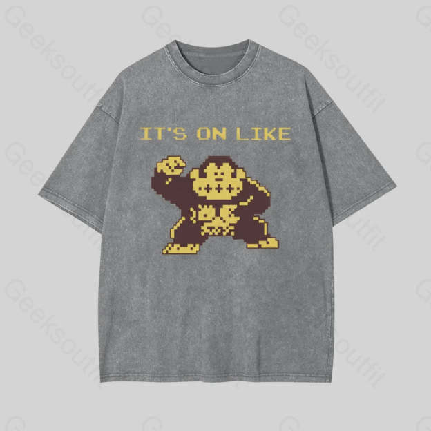 It?��s On Like Donkey Kong Geek Washed T-Shirt Grey / S