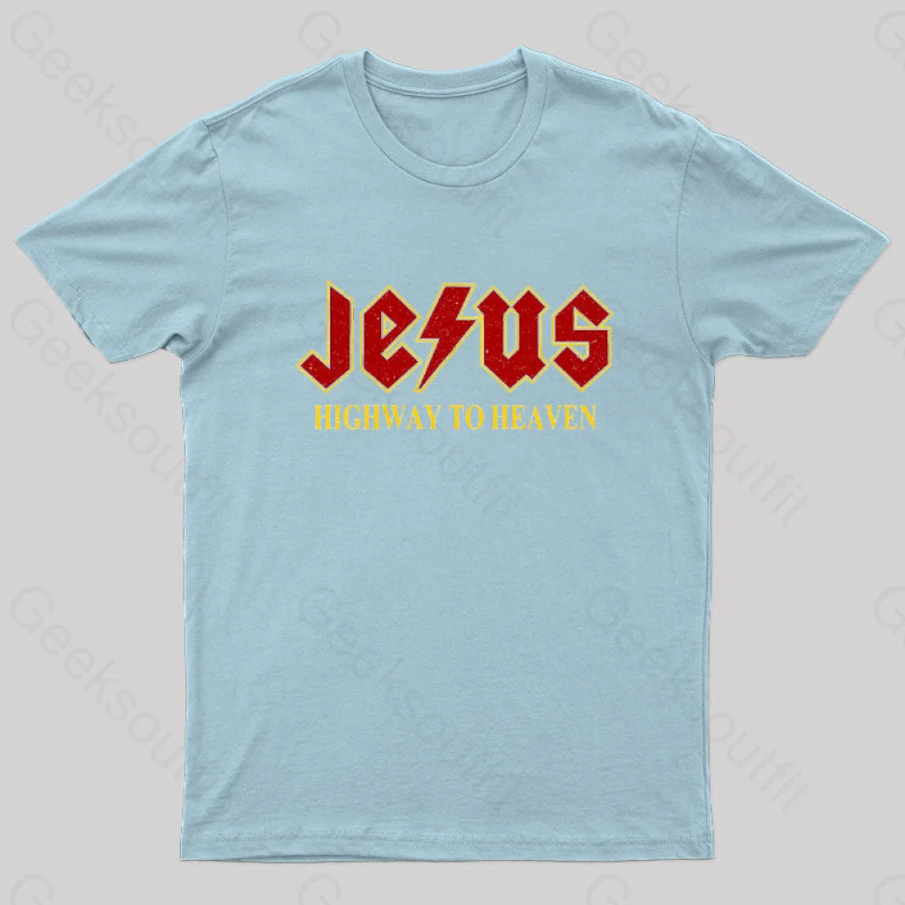 Jesus Rocks Highway To Heaven Nerd T-Shirt Light Blue / S