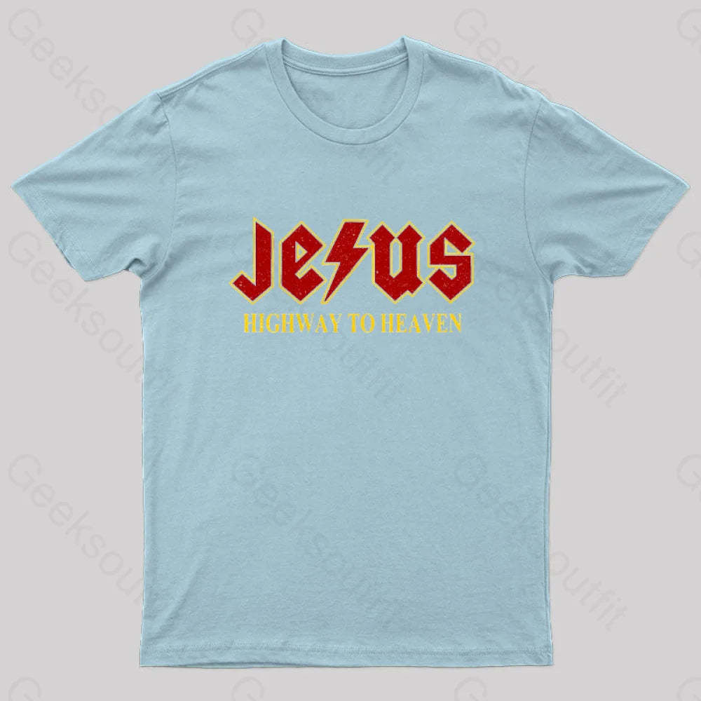 Jesus Rocks Highway To Heaven Nerd T-Shirt Light Blue / S