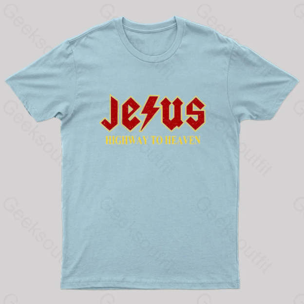 Jesus Rocks Highway To Heaven Nerd T-Shirt Light Blue / S