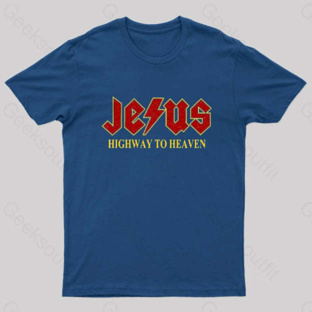 Jesus Rocks Highway To Heaven Nerd T-Shirt Navy / S