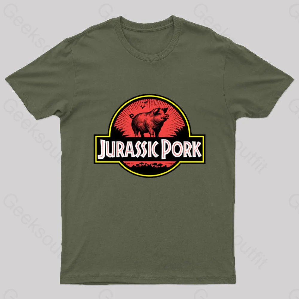 Jurassic Pork Geek T-Shirt Army Green / S