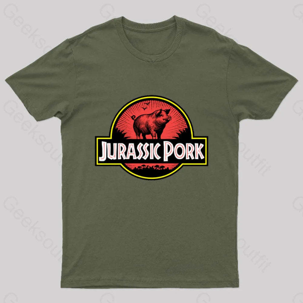Jurassic Pork Geek T-Shirt Army Green / S
