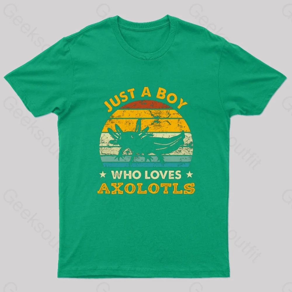 Just A Boy Who Loves Axolotls Geek T-Shirt Green / S