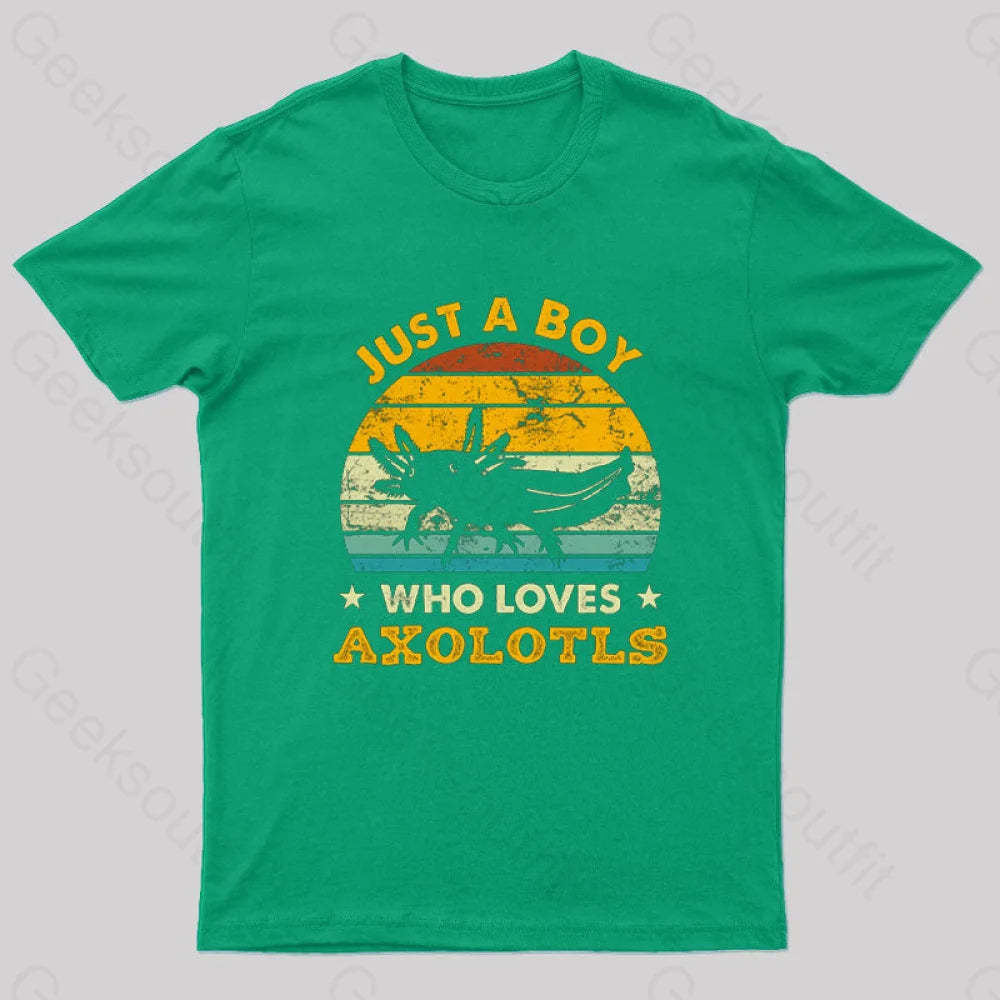 Just A Boy Who Loves Axolotls Geek T-Shirt Green / S