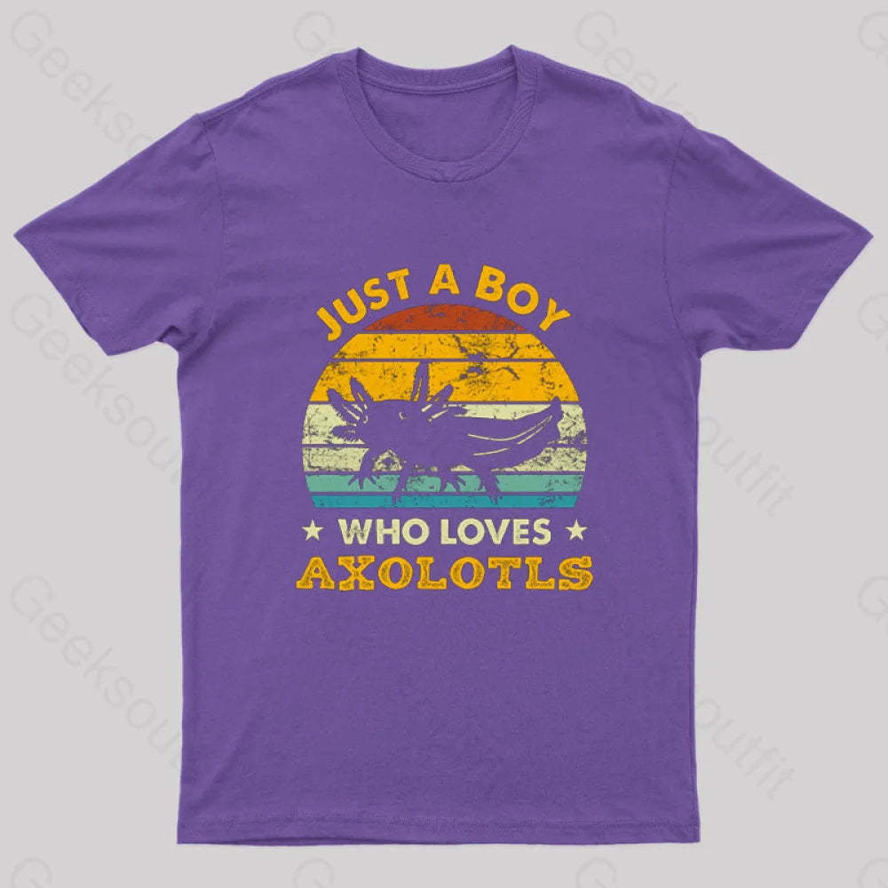 Just A Boy Who Loves Axolotls Geek T-Shirt Purple / S
