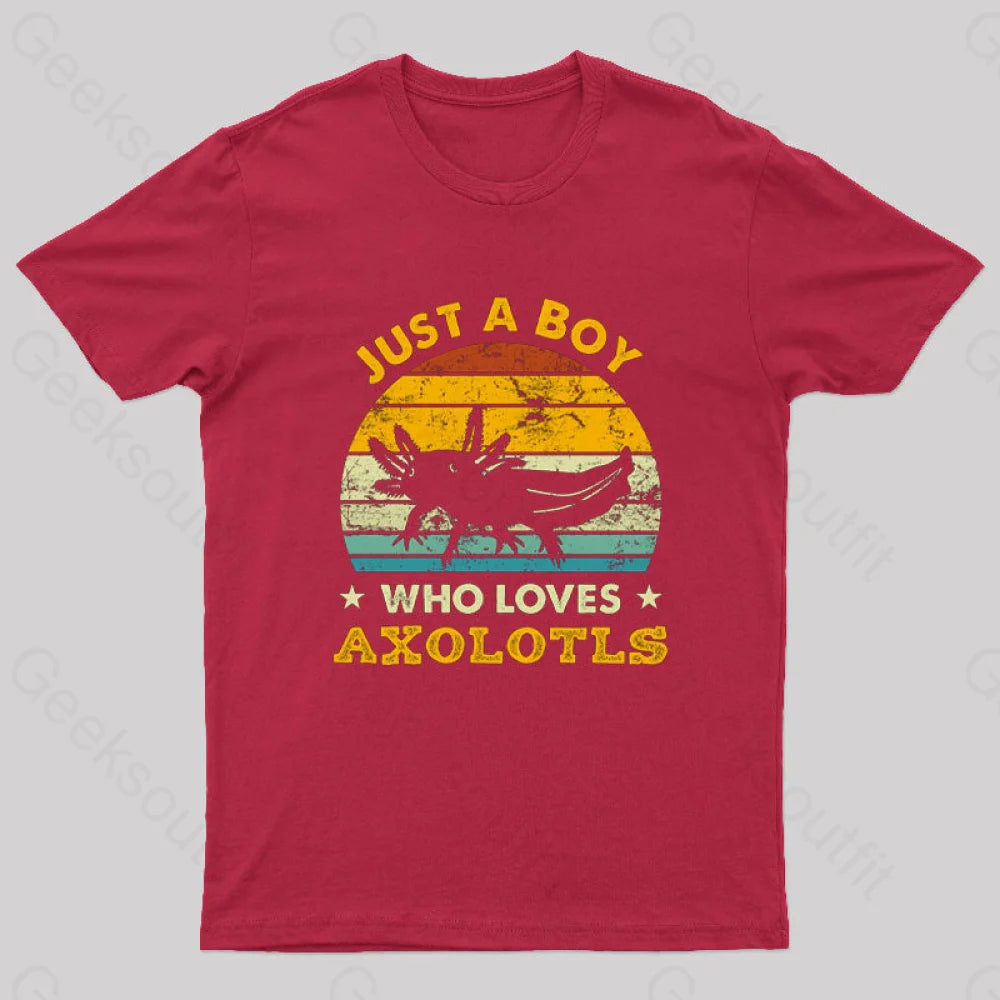 Just A Boy Who Loves Axolotls Geek T-Shirt Red / S