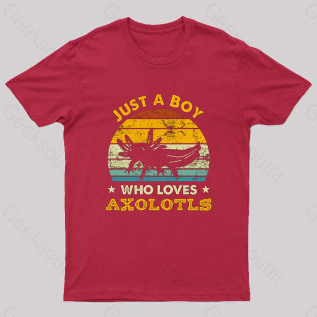 Just A Boy Who Loves Axolotls Geek T-Shirt Red / S