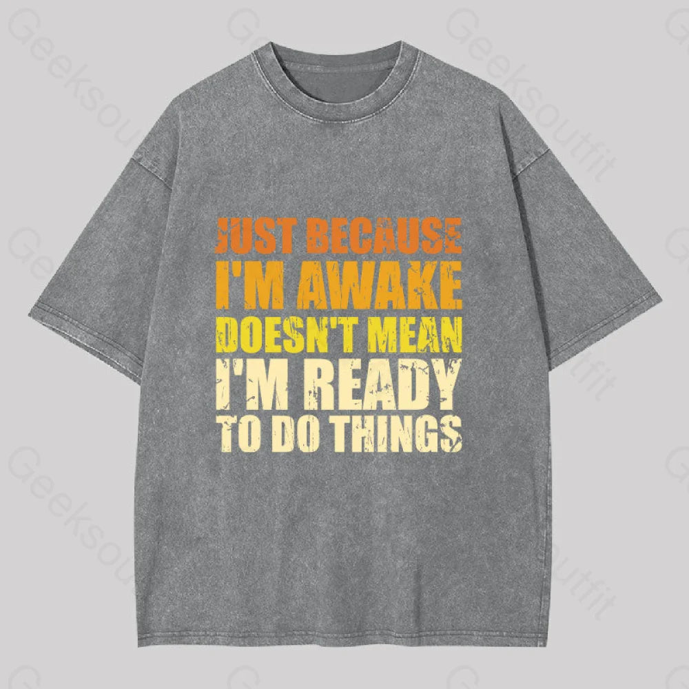 Just Because I?��m Awake Washed T-Shirt Grey / S