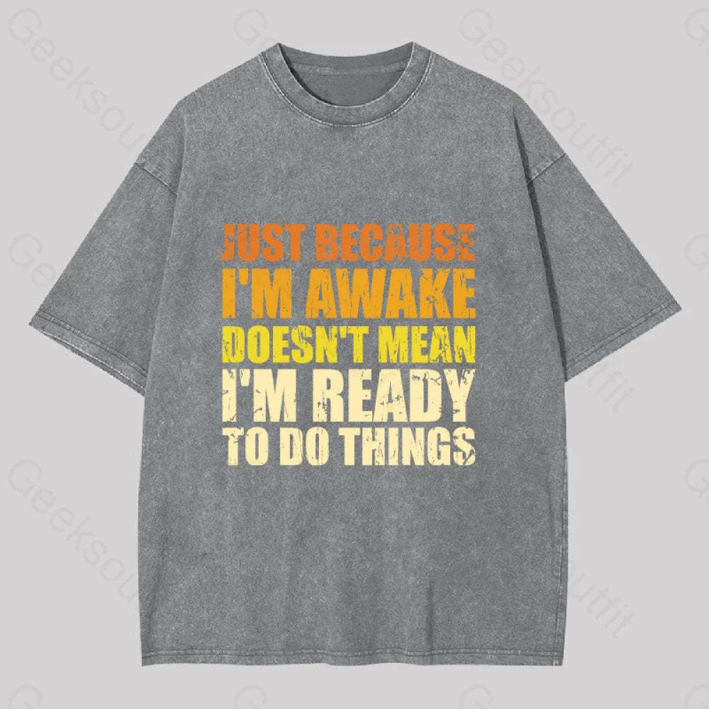 Just Because I?��m Awake Washed T-Shirt Grey / S
