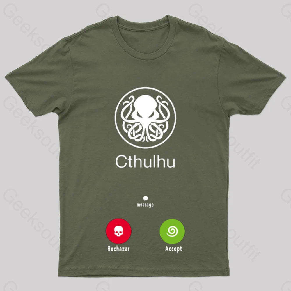 La Llamada De Cthulhu Nerd T-Shirt Army Green / S