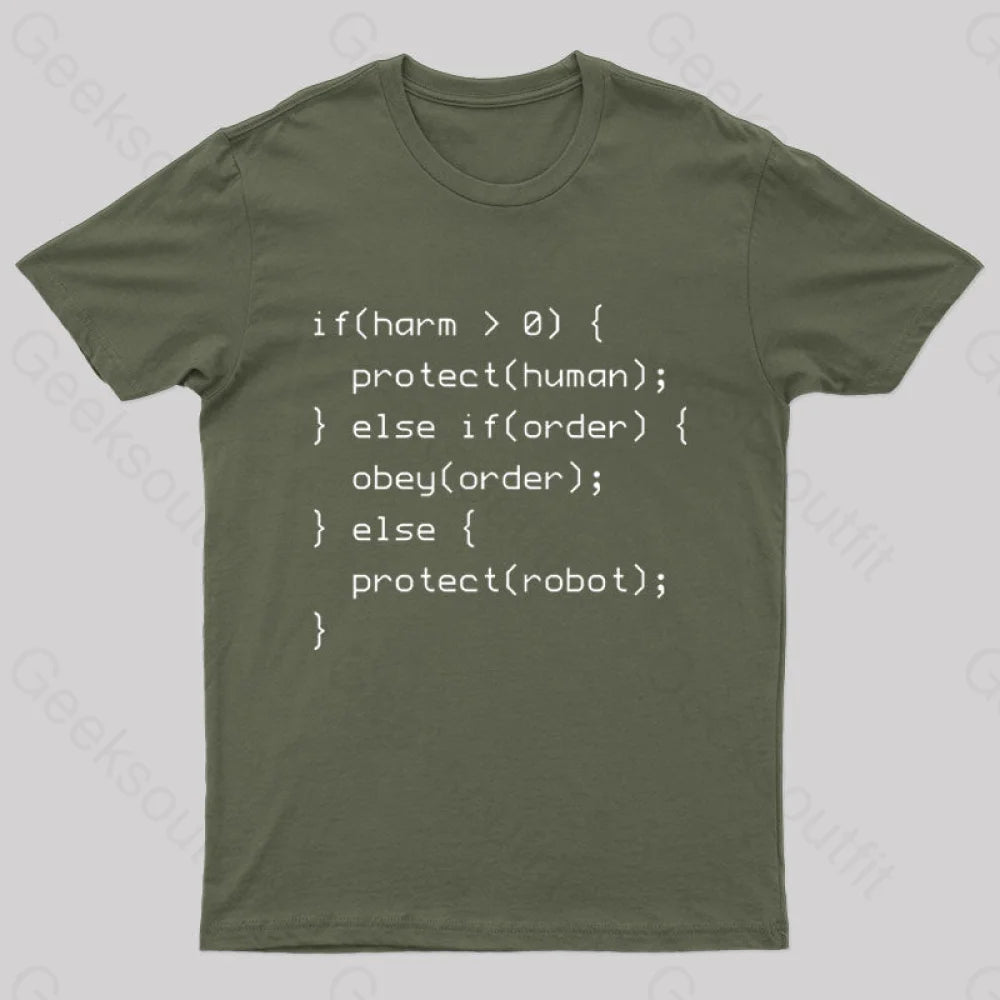 Laws Of Robotics Nerd T-Shirt Army Green / S