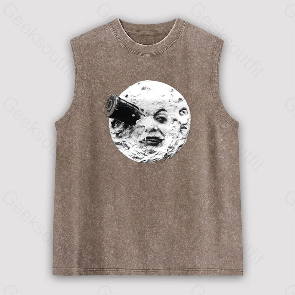 Le Voyage Dans La Lune Unisex Washed Tank Brown / S